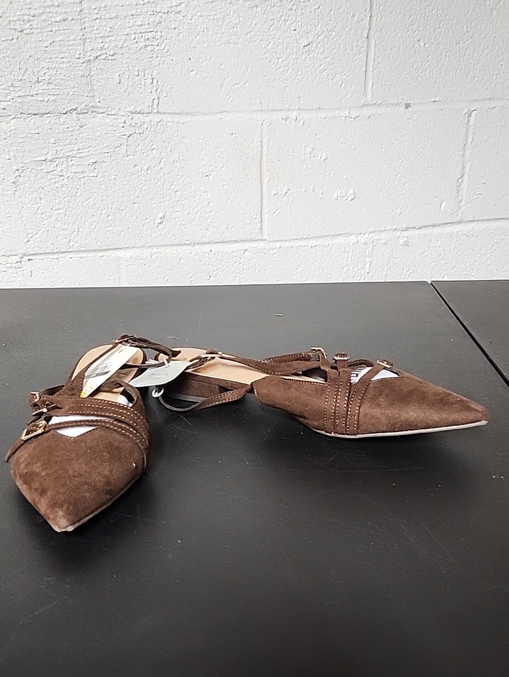 Women's Twiggy Brown Pointed Toe Strappy Flats